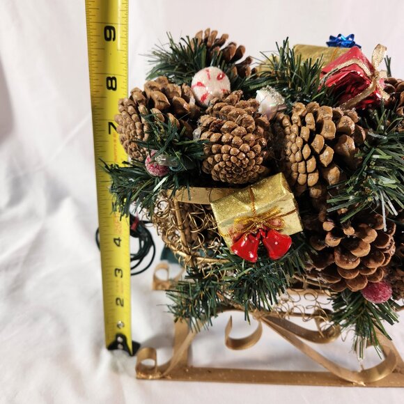 Pinecone Christmas Sleigh Lighted Gold and Christmas Mini Presents Faux Candies - Picture 11 of 13